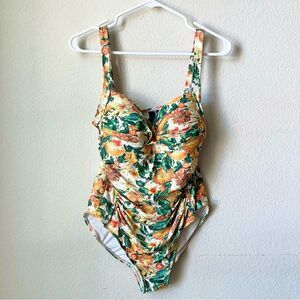 Nip Tuck Swim Retro Orange Novelty Print Padded Floral Beach One Piece Swimsuit